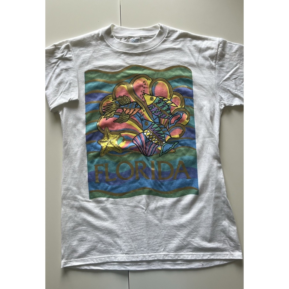 Vintage Tect Graphic T-Shirt - Florida‎ with Gold Highlights - Off-White - Large